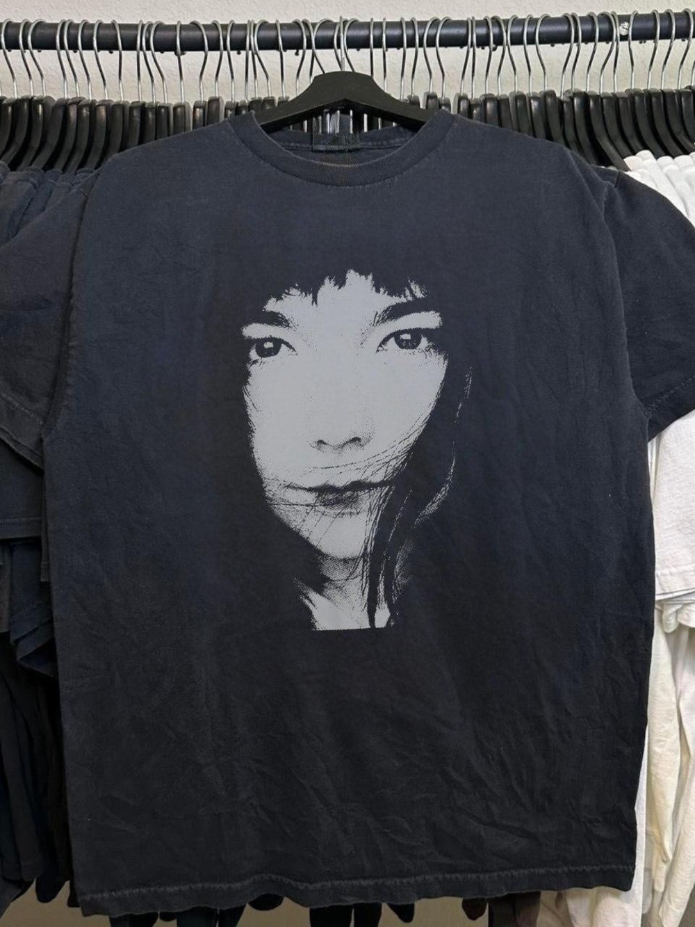 Gildan Black Short-Sleeve Tee with Monochrome Portrait Graphic